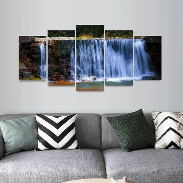 Quadro Cachoeira Paisagem Para Sala Quarto Natureza 5 Peças - 1