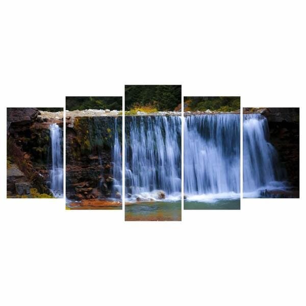 Quadro Cachoeira Paisagem Para Sala Quarto Natureza 5 Peças - 5