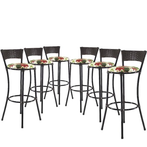 Kit Com 6 Banquetas Altas Forts Fibra Uv Bancada, área Goumert, Bar, Piscina, Balcão Floral