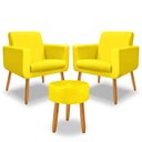 Ver imagem 2 de Kit 2 Poltrona Anita +puff Redondo Pés Palito Decorativo-me Ecommerce:amarelo