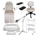 Ver imagem 1 de Kit Maca Podologia Cadeira Mocho Escada Tripé Exaustor Carrinho Bandejas Fiscomed Kit Maca para Podo