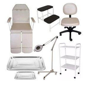 Kit Maca Podologia Cadeira Mocho Escada Tripé Exaustor Carrinho Bandejas Fiscomed Kit Maca para Podo