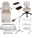 Ver imagem 1 de Kit Maca Podologia Cadeira Mocho Escada Tripé Exaustor Carrinho Bandejas Fiscomed Kit Maca para Podo