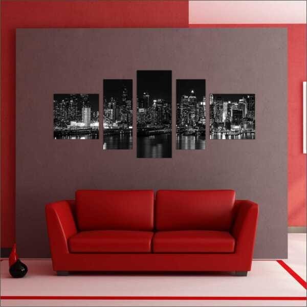 Quadro Decorativo Nova York Noite Com 5 Peças Decor - 3