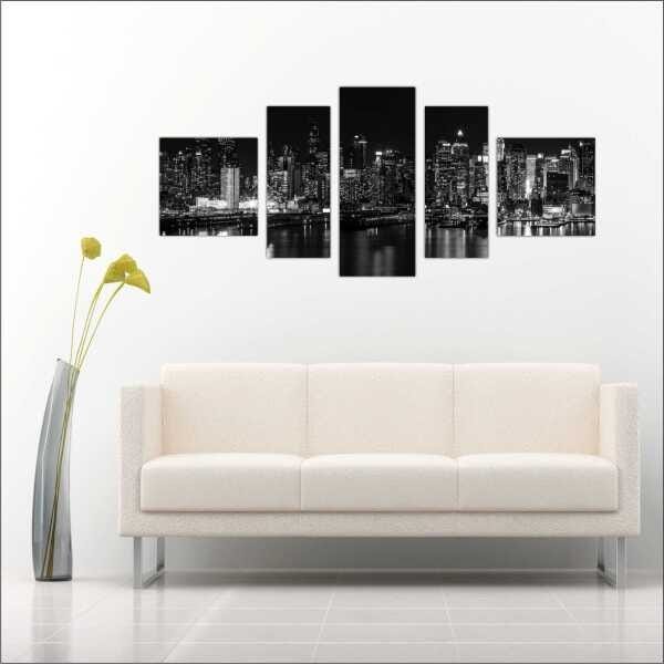 Quadro Decorativo Nova York Noite Com 5 Peças Decor - 4