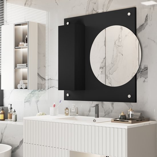 Espelheira de Banheiro Morfeu com Porta Preto - JM Casa dos Móveis