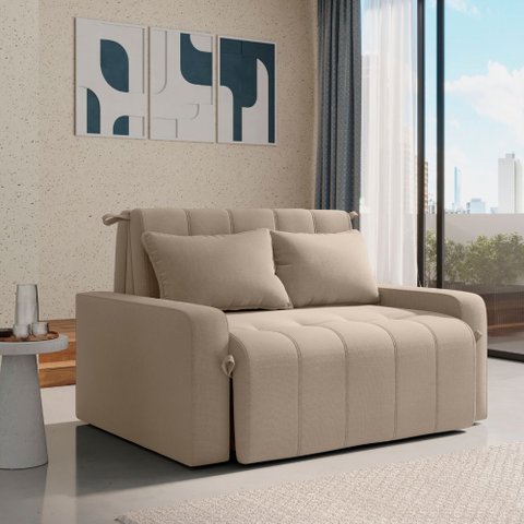 Sofá Cama 3 Lugares 1,38m Veludo Bege Amora Matrix