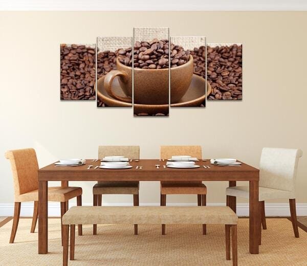 Quadro Decorativo 129x63 Sala Quarto Xícara Grão Café - 4