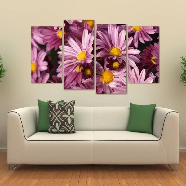 Quadro decorativo Flores Rosas Sala em Tecido 4 Peças - 1