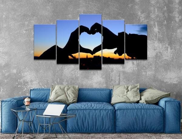 Quadro Decorativo 129x63 Sala Quarto Coração Por Do Sol Amor - 4