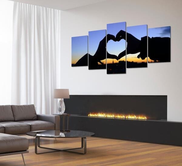 Quadro Decorativo 129x63 Sala Quarto Coração Por Do Sol Amor - 3