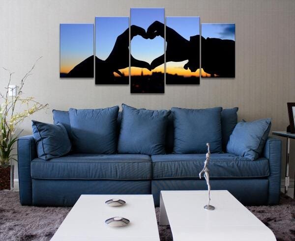 Quadro Decorativo 129x63 Sala Quarto Coração Por Do Sol Amor - 2