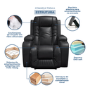 Ver imagem 6 de Poltrona Papai Reclinável Massagem Aquecimento Corino Preto Premium Manual Fixa