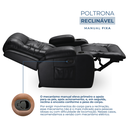 Ver imagem 3 de Poltrona Papai Reclinável Massagem Aquecimento Corino Preto Premium Manual Fixa