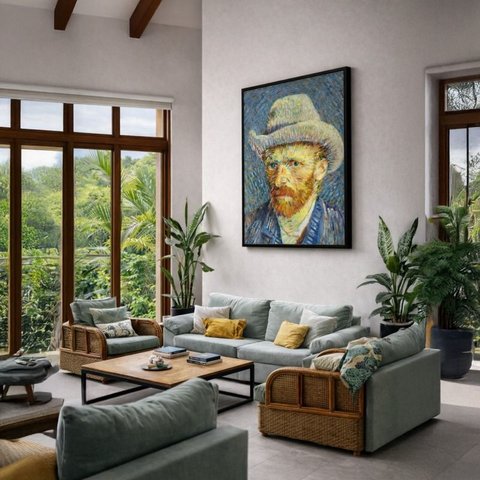 Quadro Canvas Auto Retrato Van Gogh 90x60cm Mold Preta