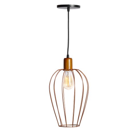 Kit 2 Pendente Aramado Madeira Poptem Balão Cobre Luminária Lustre Sala Quarto Interior Iluminação