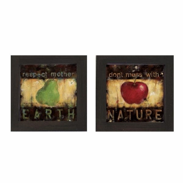 Dupla de quadros de pera e maçã, madeira preta, 14cm - 1
