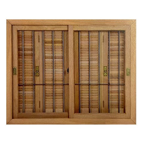 Janela de Madeira Vitro de Correr com Veneziana Pantográfica Grade Eucalipto Esel-1.50LX1.00A