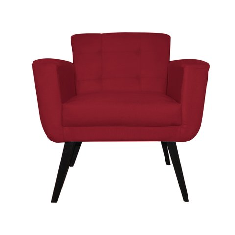 Poltrona Decorativa Geovana Suede Vermelho Pés Madeira Mz Decor