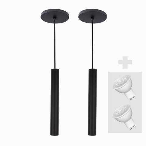 Kit 2 Pendente Tubo Palito 30cm - Preto + Lampada Led 4w