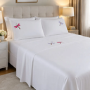 Ver imagem 1 de Jogo de Lençol Cama Casal Queen Libélula Bordado 4 Peças Poliéster Branco