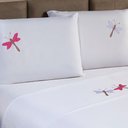 Ver imagem 3 de Jogo de Lençol Cama Casal Queen Libélula Bordado 4 Peças Poliéster Branco