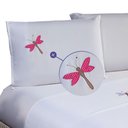 Ver imagem 4 de Jogo de Lençol Cama Casal Queen Libélula Bordado 4 Peças Poliéster Branco