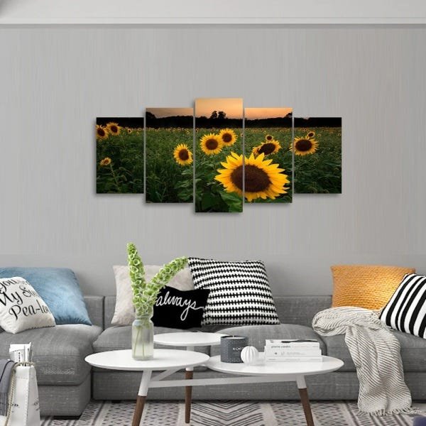 Quadro Mosaico Flores Girassol 5 Peças decorativo Corredor Sala - 3