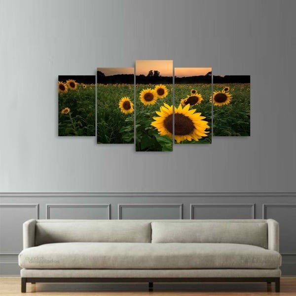 Quadro Mosaico Flores Girassol 5 Peças decorativo Corredor Sala - 4