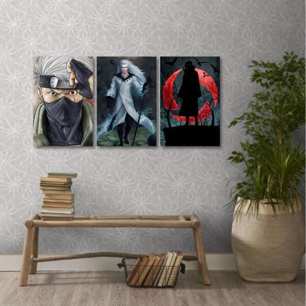 Quadro decorativo Madara Kakashi Itachi Tecido Kit 3 peças - 1