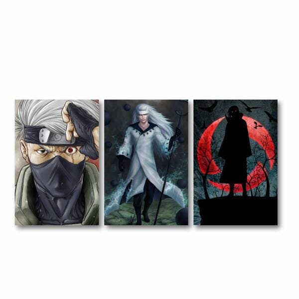 Quadro decorativo Madara Kakashi Itachi Tecido Kit 3 peças - 2