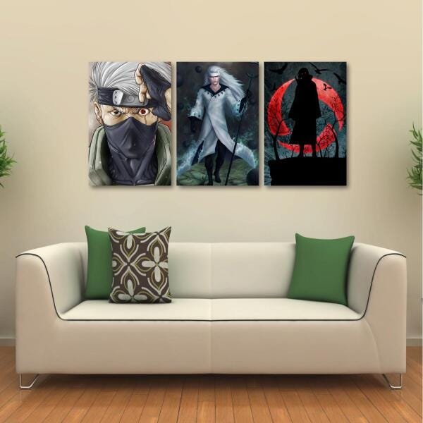 Quadro decorativo Madara Kakashi Itachi Tecido Kit 3 peças - 3