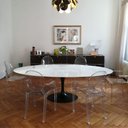 Ver imagem 2 de Mesa de Jantar Saarinen Oval 180x100 Cm Mármore Branco Extra Base Preta