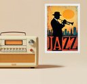 Ver imagem 1 de Quadro Músico Jazz - Homem com Trompete 33x24cm:moldura Branca