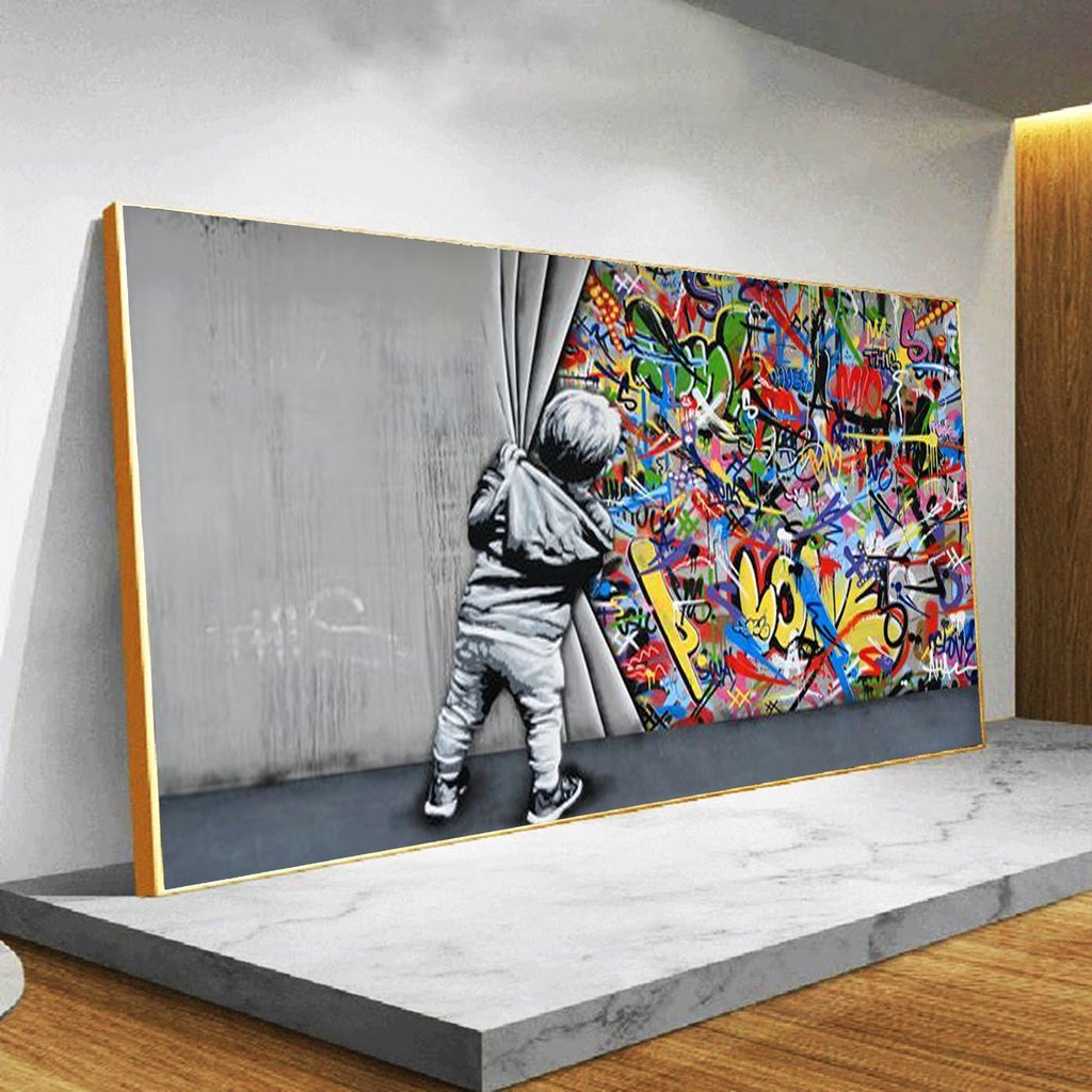 Quadro Murro Pichado Street Art:140x70 cm/PRETA - 2