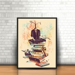 Quadro com Moldura Tumblr Homem de Terno Árvore Livros Aves - 1