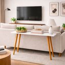 Ver imagem 2 de Aparador Moderno para Sala e Hall de Entrada 90x35x82 cm 4 Pés de Madeira – Mesa Decorativa Branco