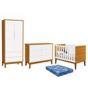 Ver imagem 1 de Dormitório Infantil Classic 2 Portas, Cômoda 6 Gavetas, Berço Branco/Savana com Pés Amadeirado e
