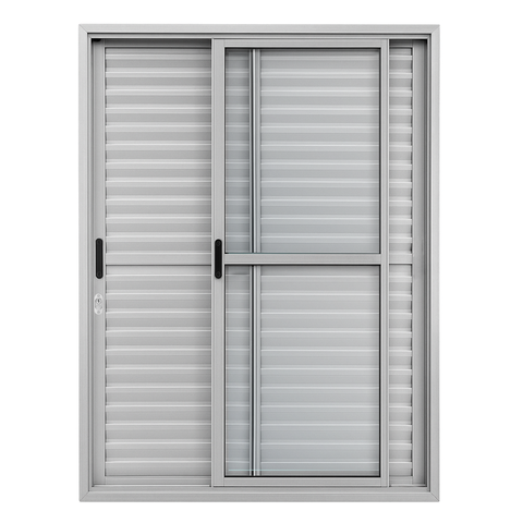 Porta Balcão de Aluminio Brilhante 3 Folhas Linha 25 com Fechadura 2,10x1,20