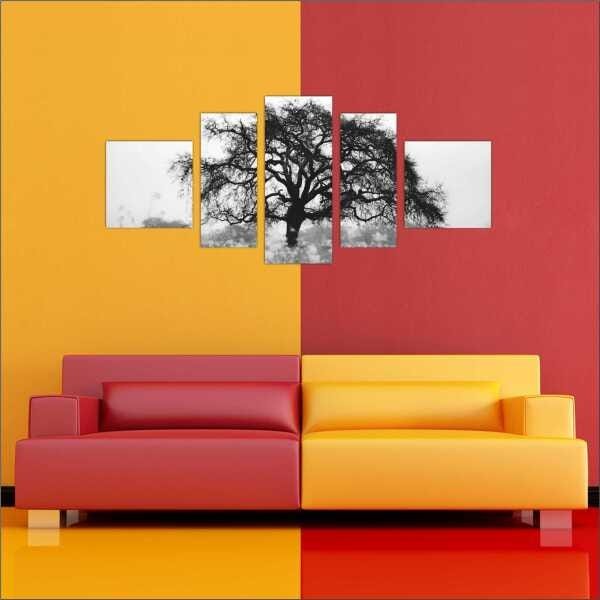 Quadro Decorativo Árvores Paisagens Preto e Branco 5 Peças - 4