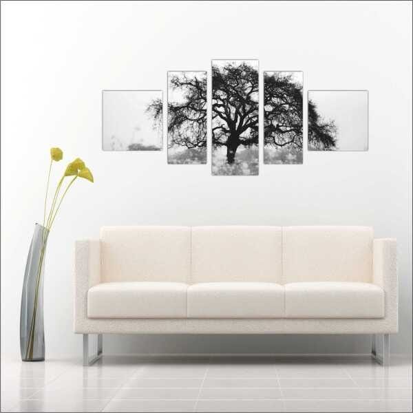 Quadro Decorativo Árvores Paisagens Preto e Branco 5 Peças - 3