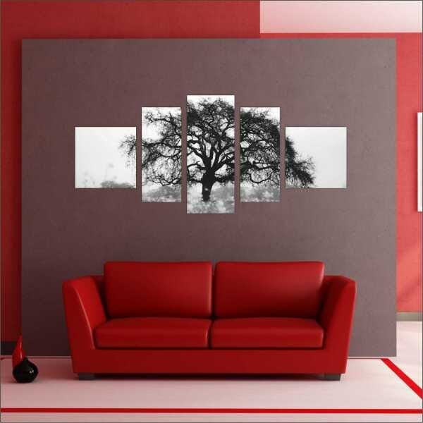 Quadro Decorativo Árvores Paisagens Preto e Branco 5 Peças - 2