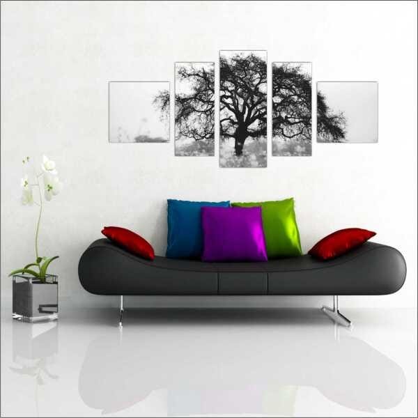 Quadro Decorativo Árvores Paisagens Preto e Branco 5 Peças - 1