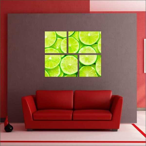 Quadro Decorativo Limão Frutas Mosaico 4 Peças Moldura - 1