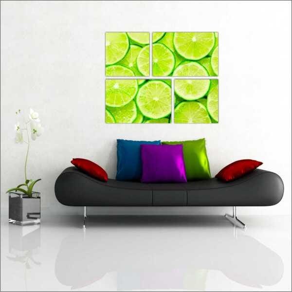 Quadro Decorativo Limão Frutas Mosaico 4 Peças Moldura - 4