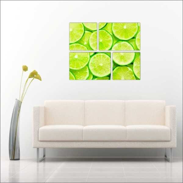 Quadro Decorativo Limão Frutas Mosaico 4 Peças Moldura - 2