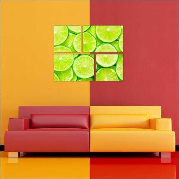 Quadro Decorativo Limão Frutas Mosaico 4 Peças Moldura - 3