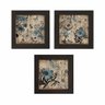 Trio de quadros de flores azul com nude, moldura preta 14cm - 1