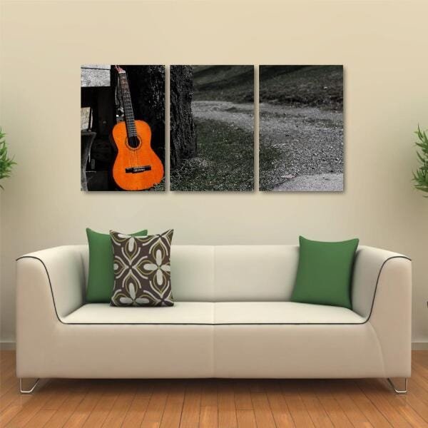 Quadro decorativo Violão Paisagem Múscia em Tecido 3 Peças - 1