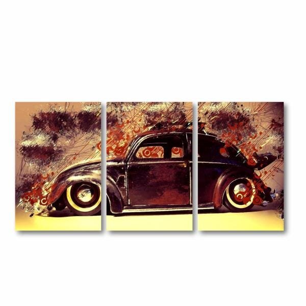 Quadro decorativo Fusca Carros Antigos em Tecido 3 Peças - 3